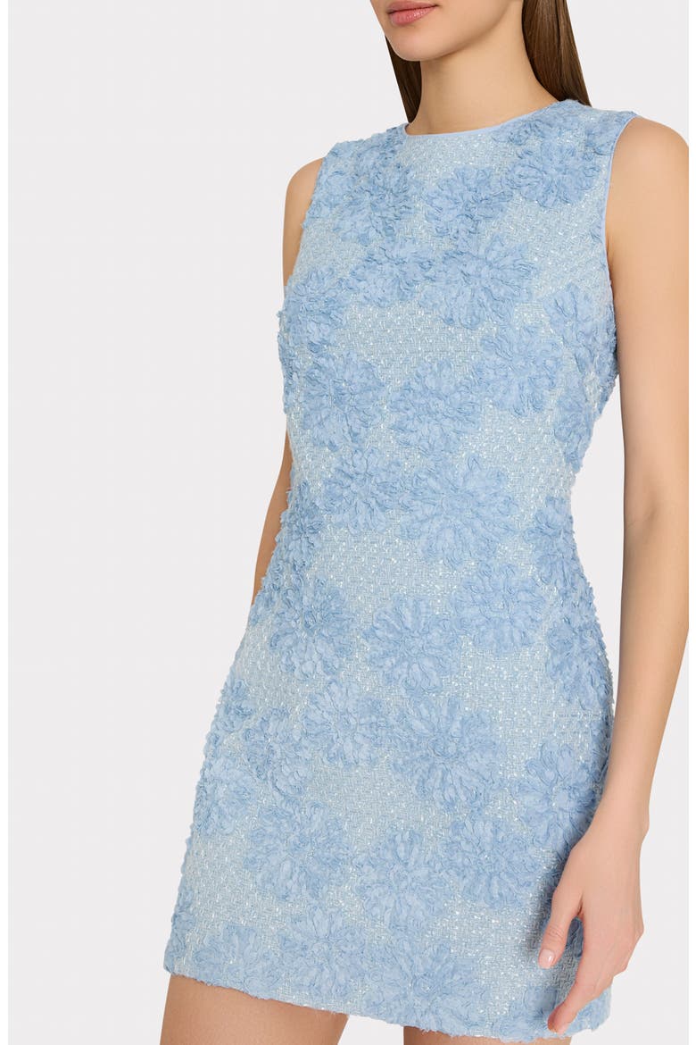 Ivette Tweed Floral Appliqué Shift Minidress, Alternate, color, LIGHT BLUE