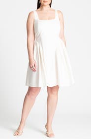 ELOQUII Bow Back Fit & Flare Cotton Dress
