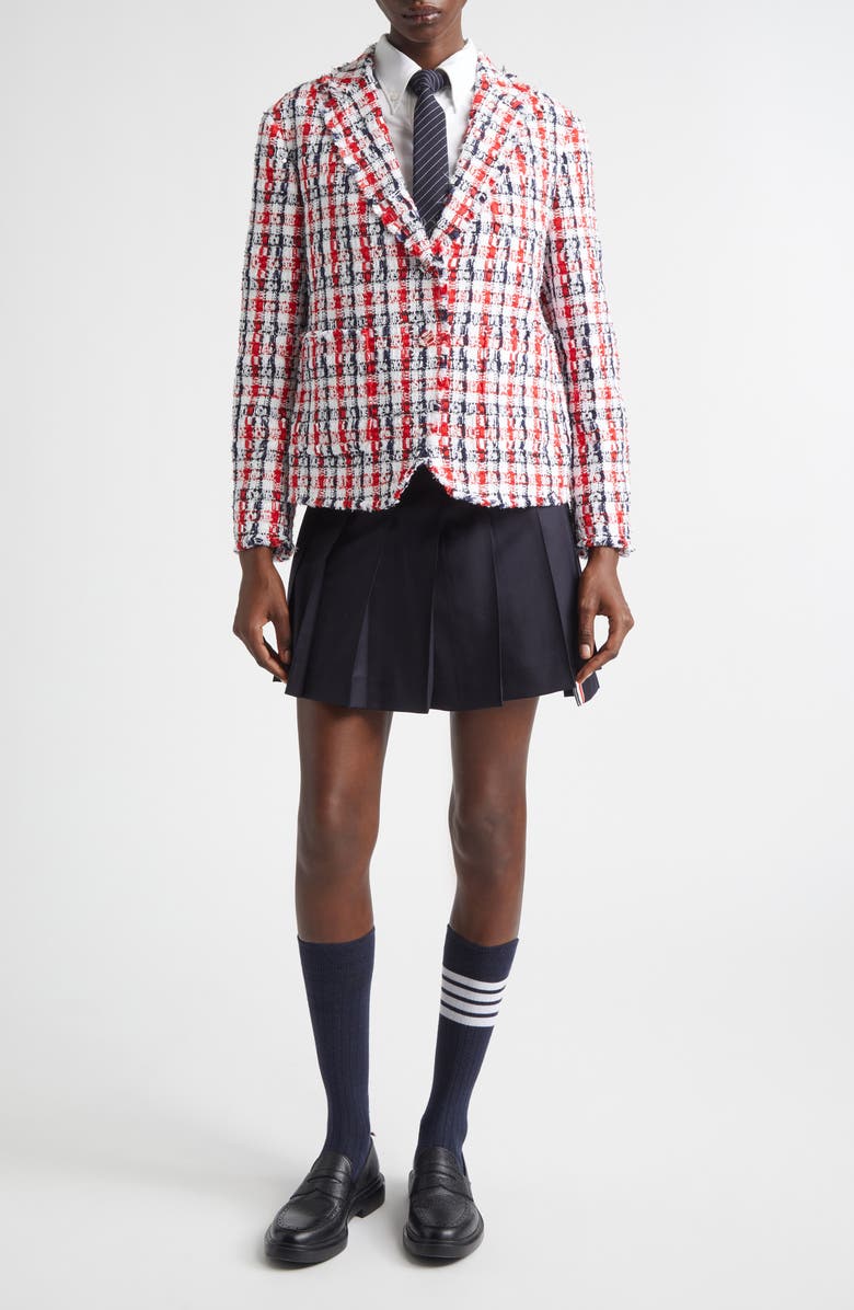 Thom Browne Shrunken Semi Semiconstructed Bouclé Tweed Sport Coat, Alternate, color, Red/White/Blue