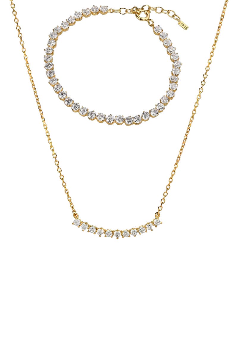Sterling Silver 18k Gold Plated Josephine Tennis Necklace & Bracelet Set, Main, color, Gold