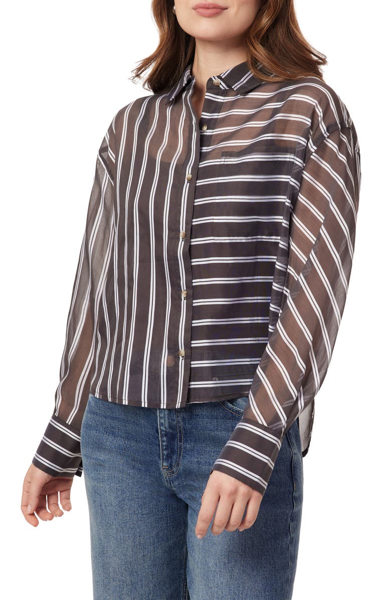 Scotch & Soda Cropped Button Front Shirt, Alternate, color, Brown Stripe