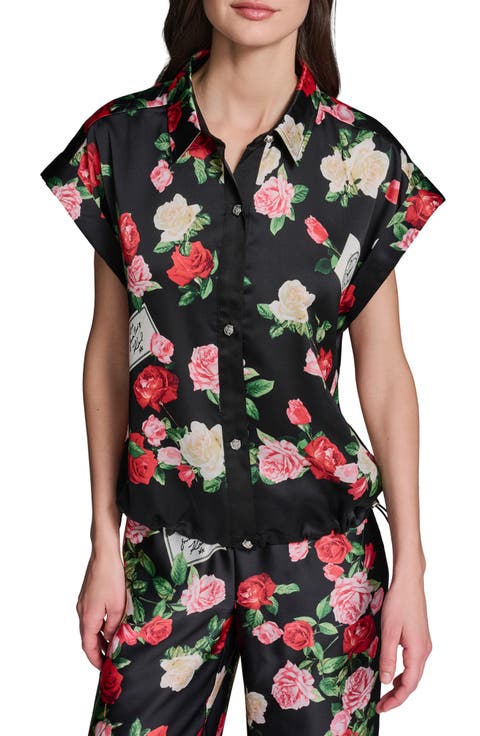 Rose Print Button-Up Shirt