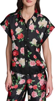 KARL LAGERFELD PARIS Rose Print Button-Up Shirt
