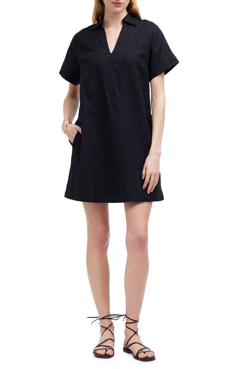 Madewell Johnny Collar V-Neck Linen Minidress, Main, color, 