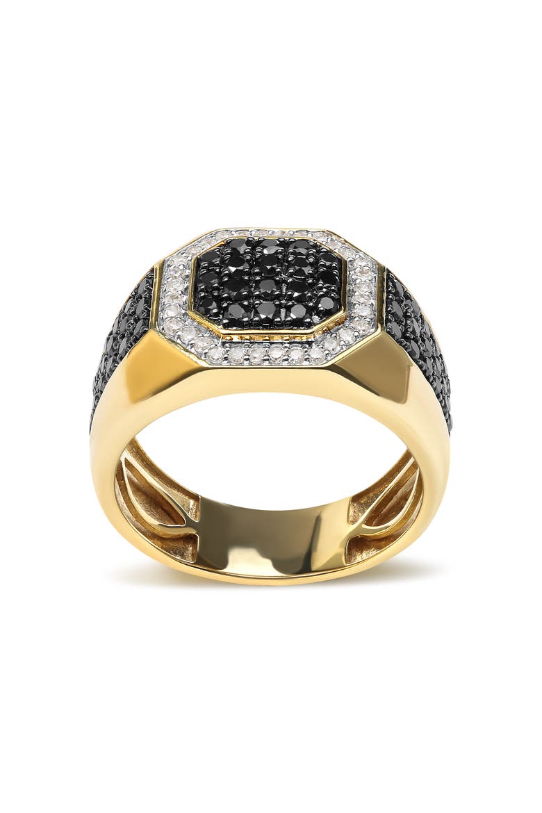 Men's 10K Yellow Gold 1 1/4 Cttw White and Treated Black Diamond Octagonal Halo Band Ring, Alternate, color, Yellow