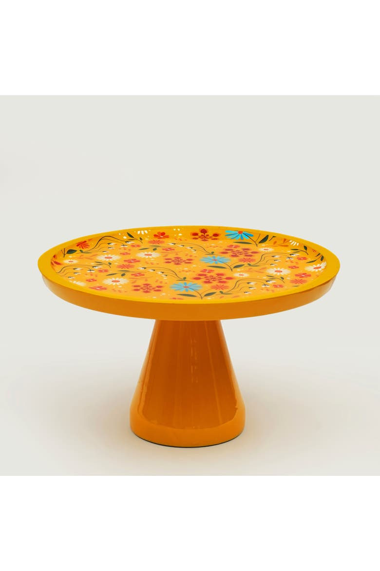 Sunburst Bloom Inlay Yellow Cake Stand, Main, color, Sunburst