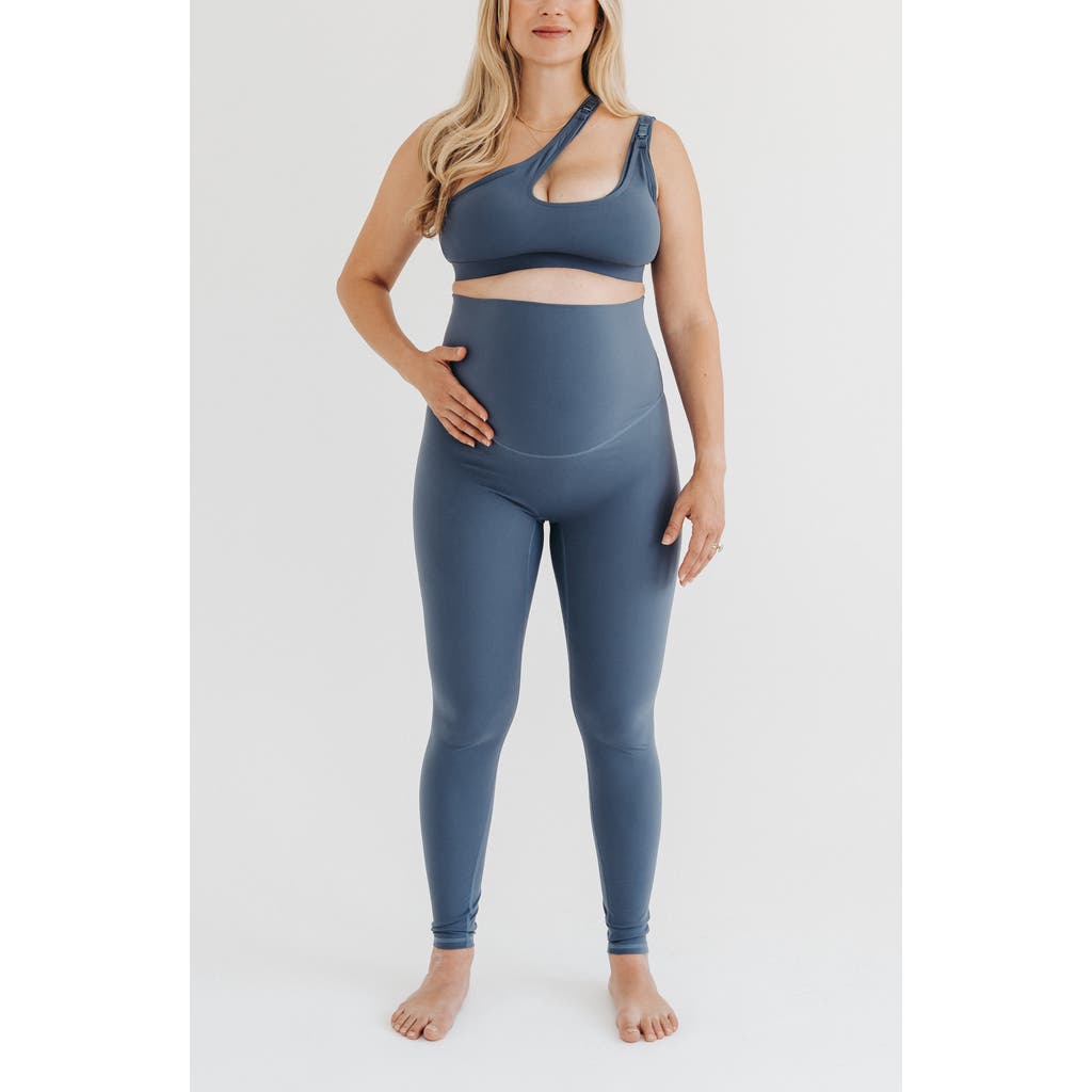 Axk Athletic Maternity Legging With Supportive Belly Band In Blue
