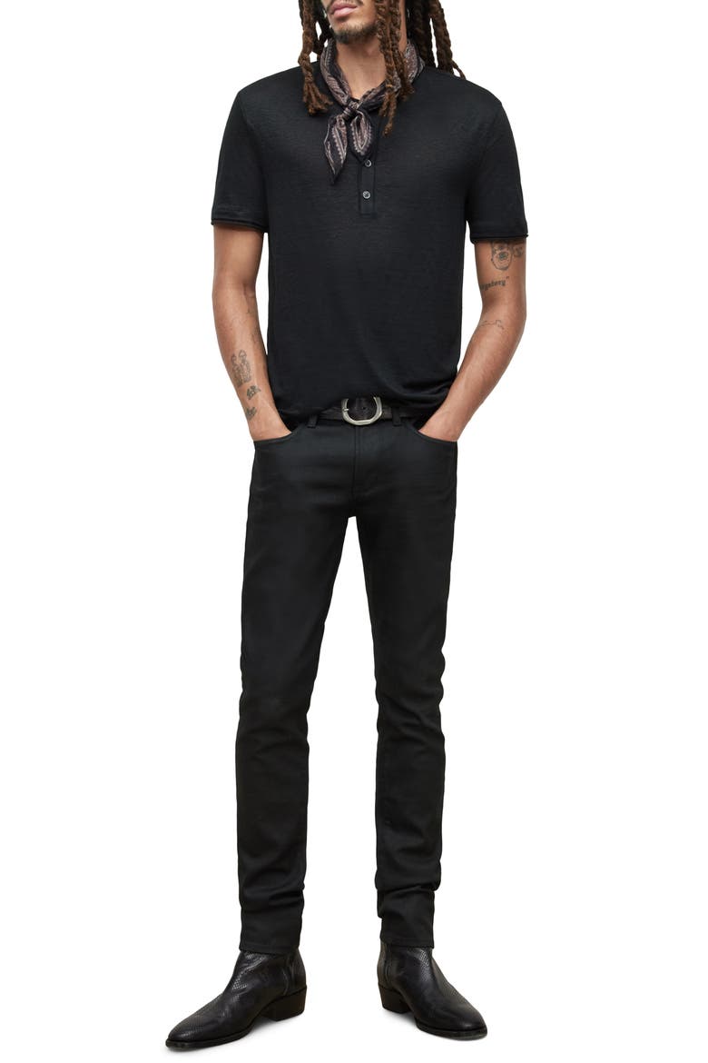 Regular Fit Short Sleeve Linen Henley, Alternate, color, BLACK