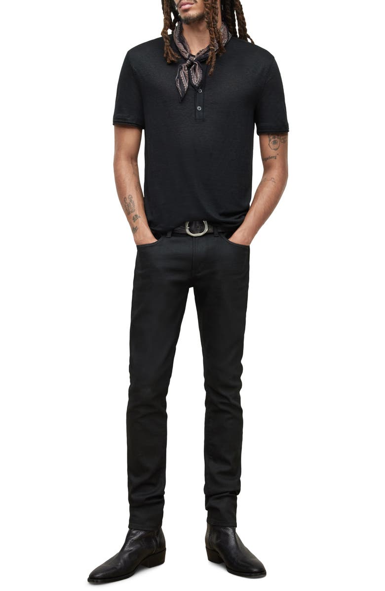 John Varvatos Regular Fit Short Sleeve Linen Henley, Alternate, color, 