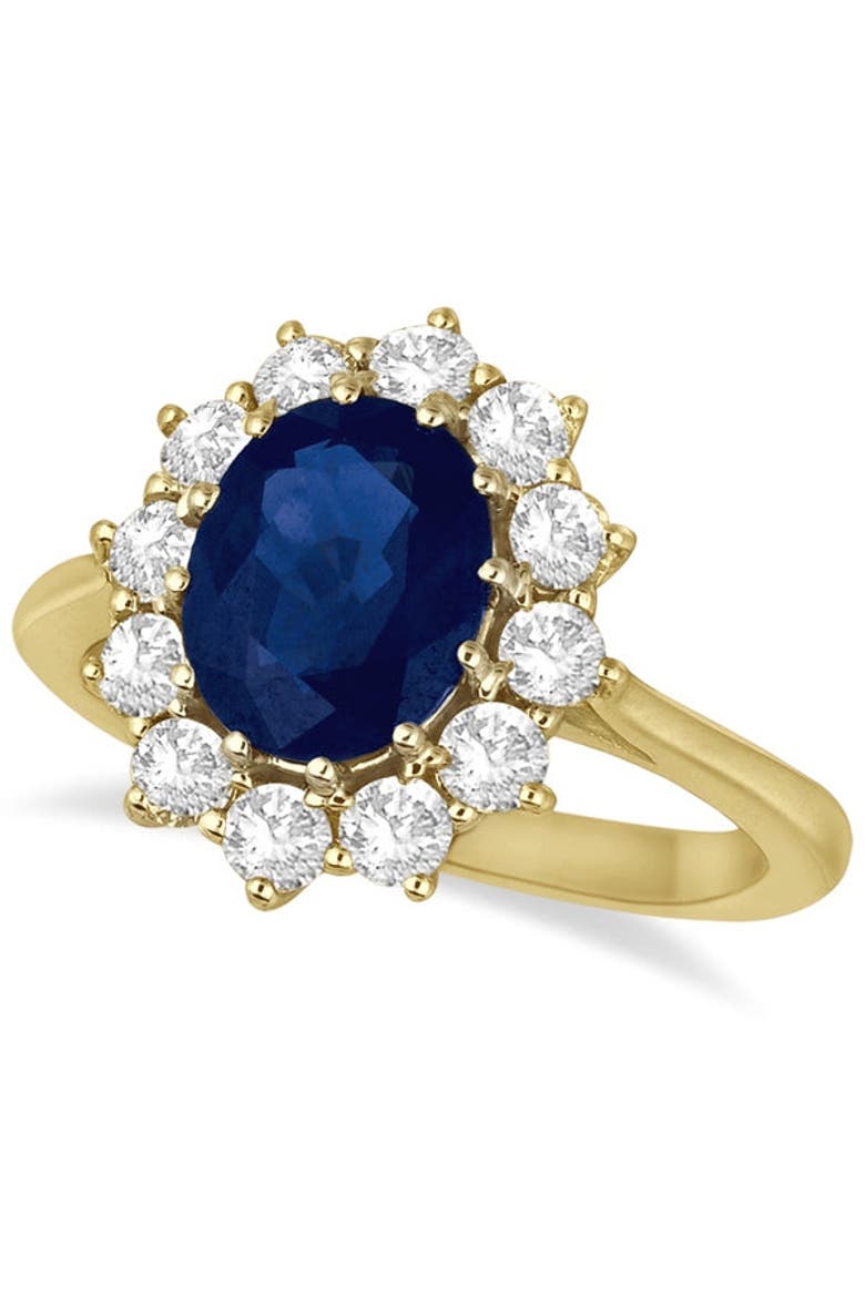 Oval Blue Sapphire & Diamond Accented Ring 14k, Main, color, Yellow Gold