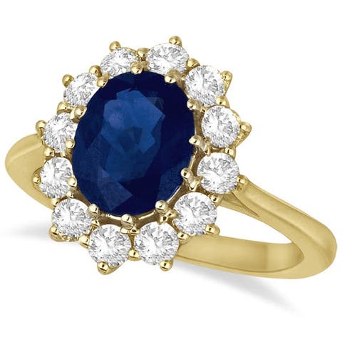 Oval Blue Sapphire & Diamond Accented Ring 14k