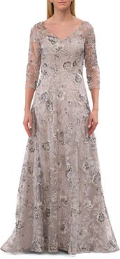 La Femme Lace Mother of the Bride Gown with V Neckline