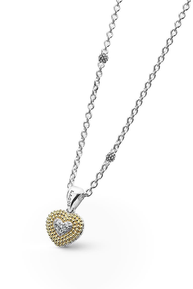 Caviar Luxe Diamond Heart Pendant Necklace, Alternate, color, GOLD