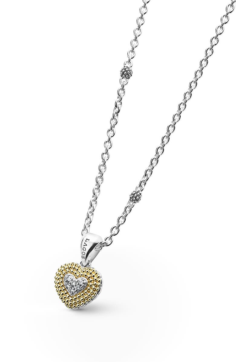 LAGOS Caviar Luxe Diamond Heart Pendant Necklace, Alternate, color, Gold