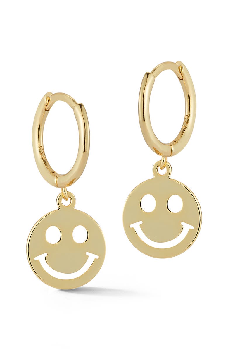 GLAZE JEWELRY 14K Gold Plated Silver Smile Face Huggie Hoop Earrings, Main, color, Gold