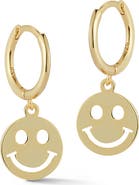 GLAZE JEWELRY 14K Gold Plated Silver Smile Face Huggie Hoop Earrings