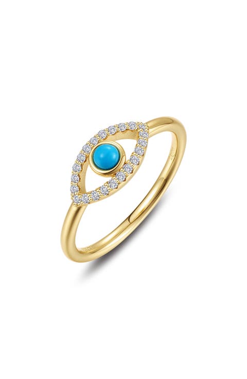 Evil Eye Reconstituted Turquoise & Simulated Diamond Ring