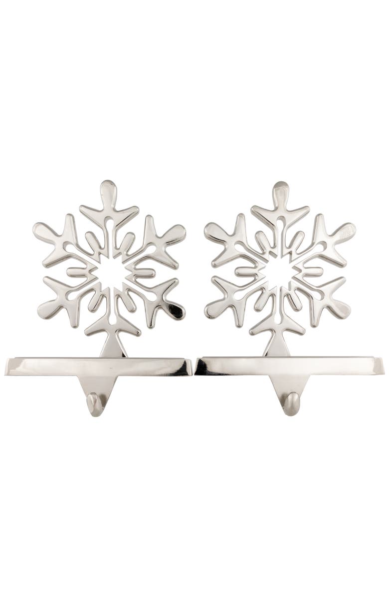 Northlight Set of 2 Solid Silver Snowflake Cutout Christmas Metal Stocking Holders 6.5", Main, color, Silver