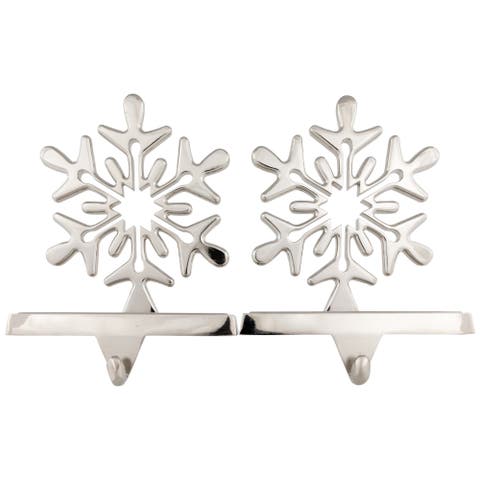 Set of 2 Solid Silver Snowflake Cutout Christmas Metal Stocking Holders 6.5"