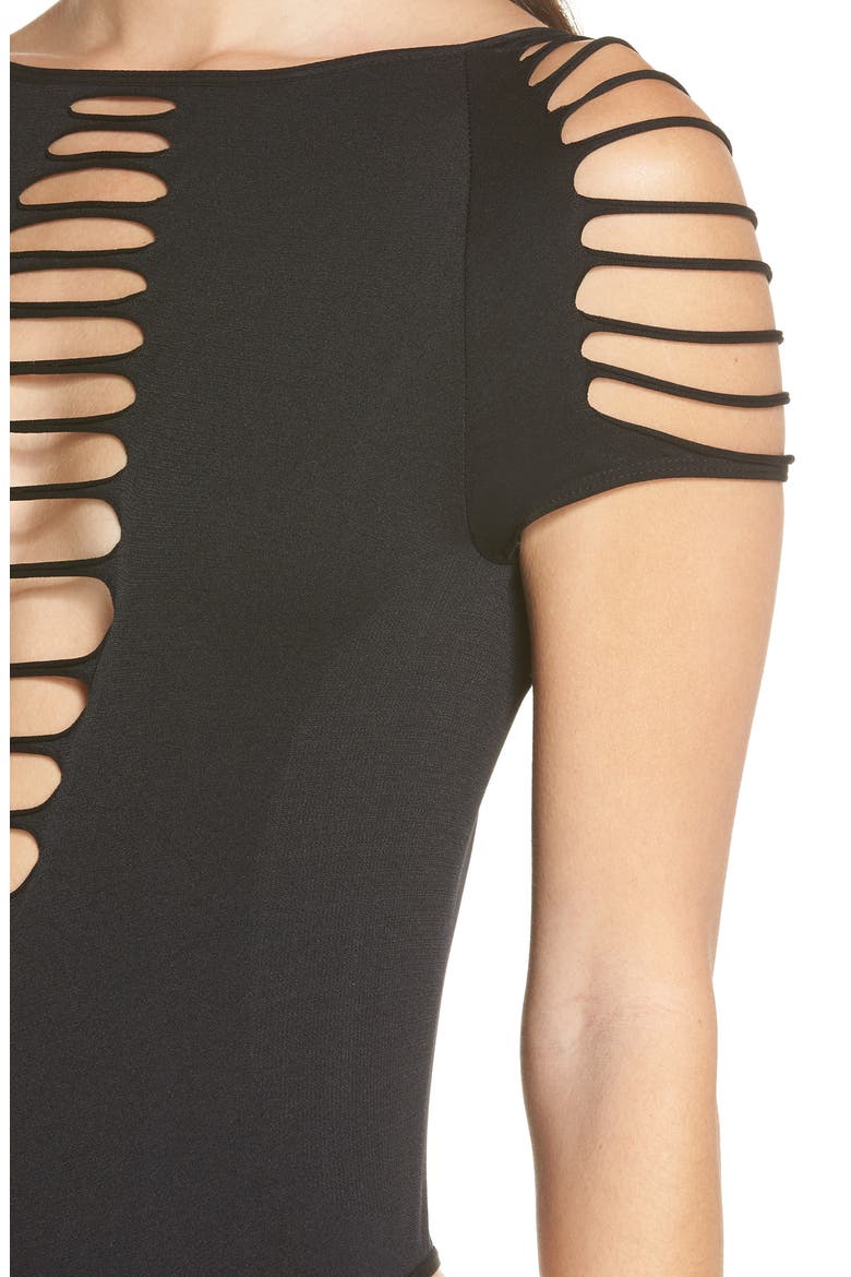 Strappy Thong Bodysuit, Alternate, color, BLACK