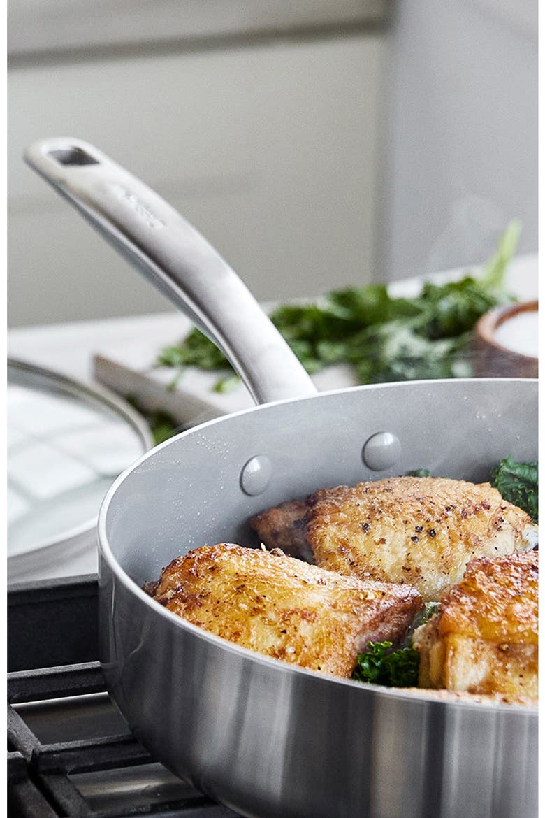 Chatham Anodized Stainless Ceramic Nonstick Sauté Pan with Glass Lid, Alternate, color, STAINLESS STEEL