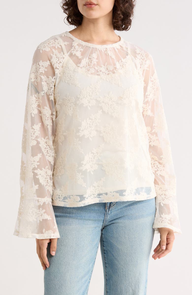 Sanctuary Boho Long Sleeve Lace Top, Main, color, Vintage Ivory