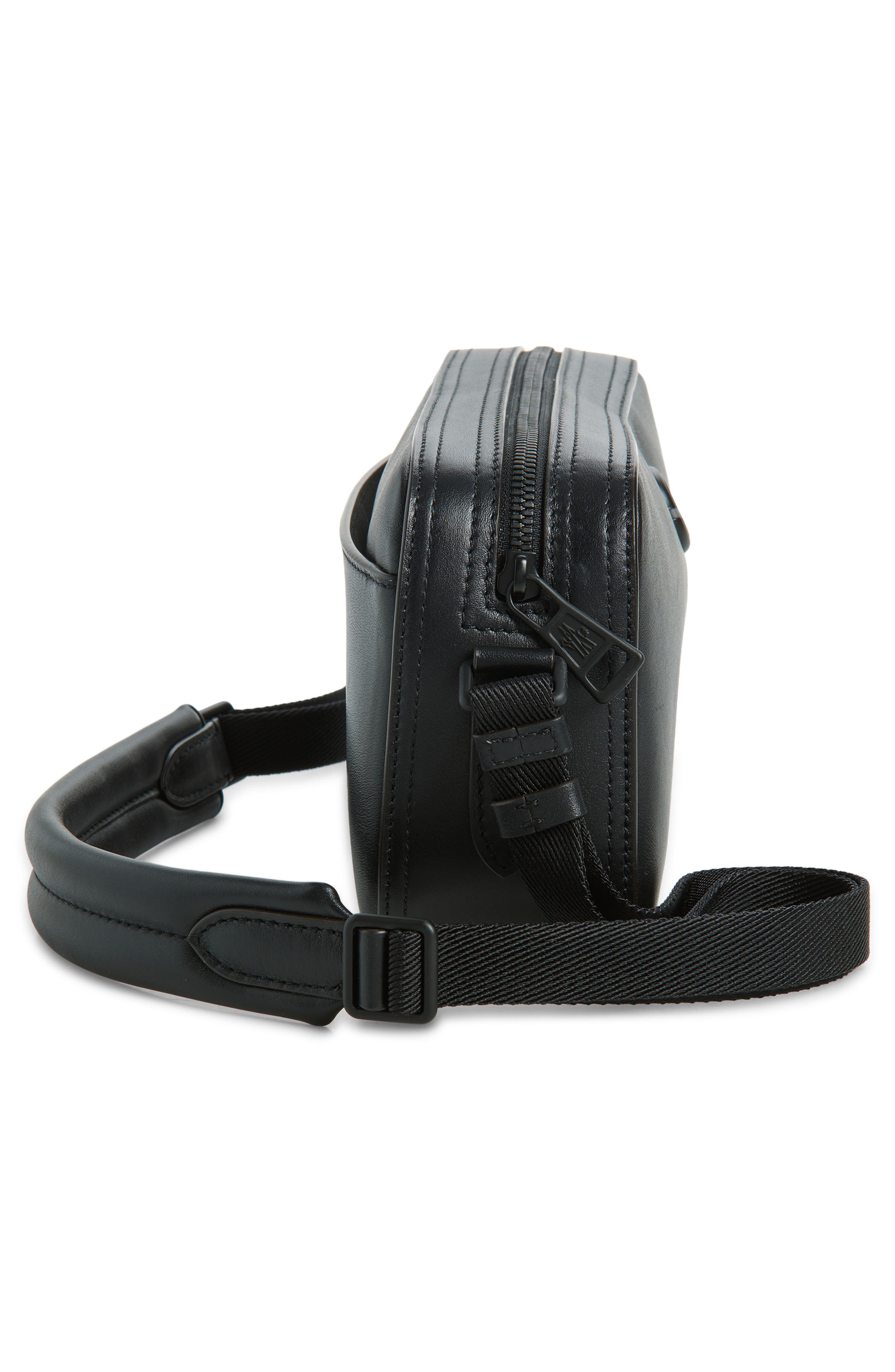 Moncler Carlo Leather Crossbody Bag, Alternate, color, Black