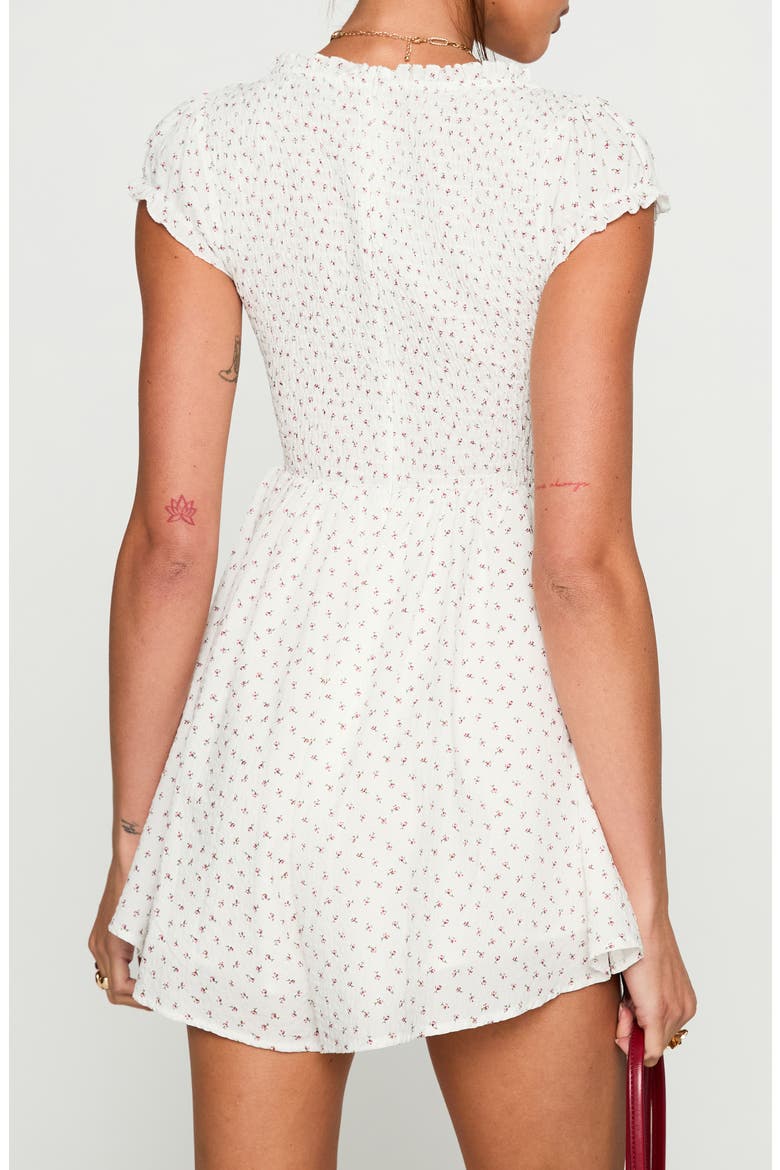 Sweet Talk Smocked Bodice Cotton Blend Mini Sundress, Alternate, color, WHITE FLORAL