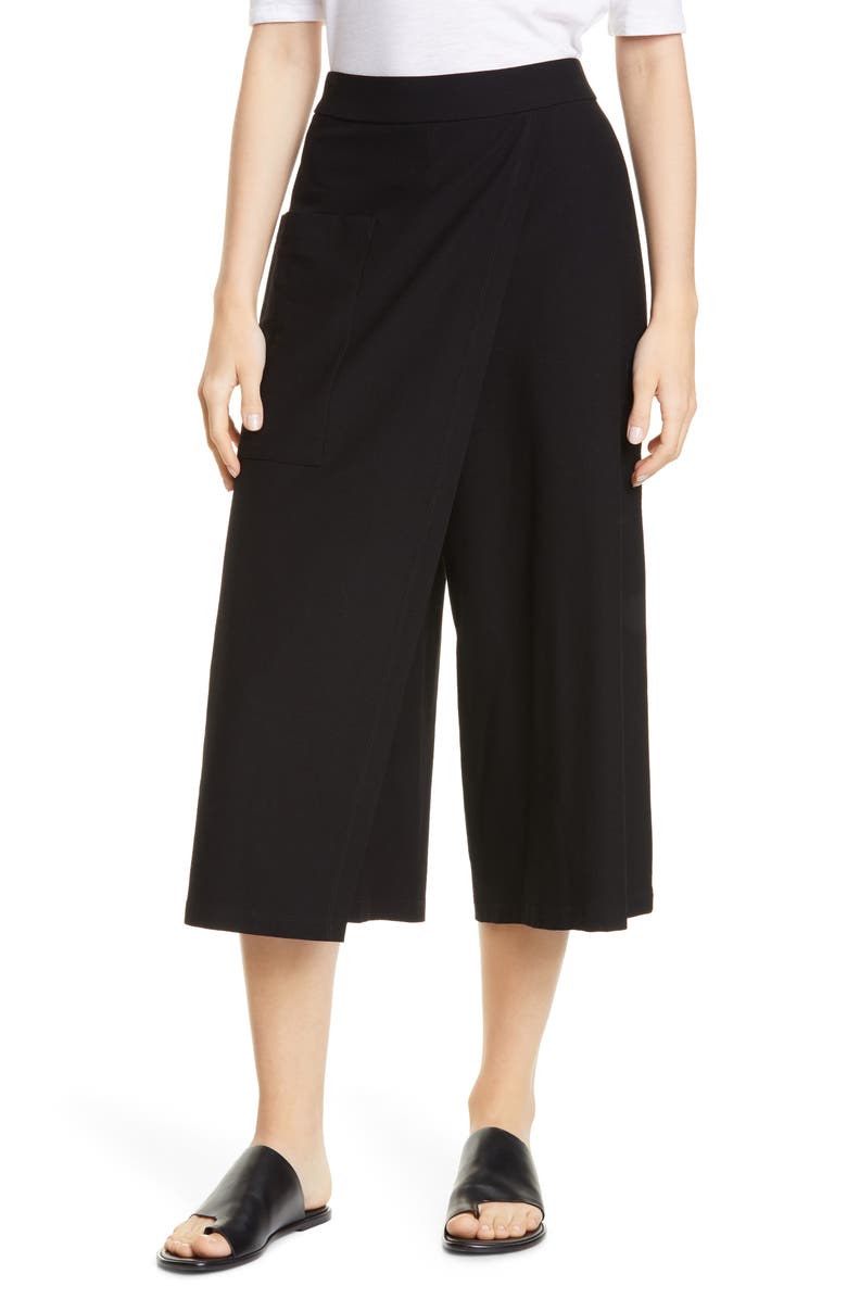 Eileen Fisher Faux Wrap Wide-Leg Crop Pants, Main, color,