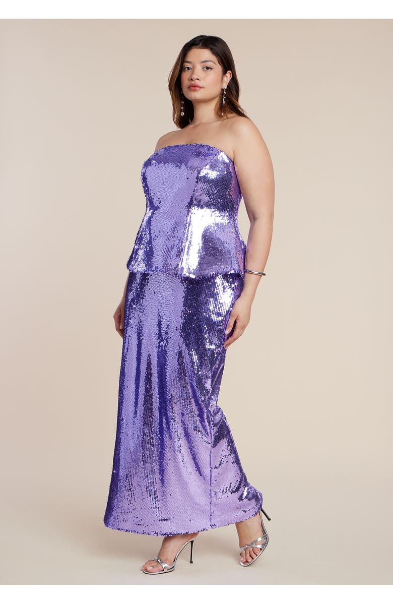 ELOQUII Strapless Bustier Paillette Gown, Alternate, color, Aster Purple