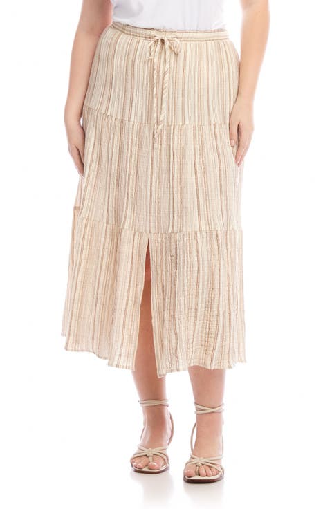 Stripe Textured Midi Skirt (Plus)