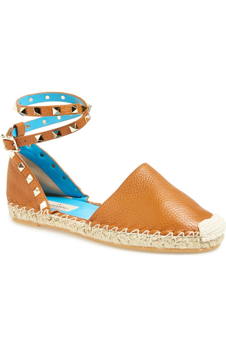 Valentino Garavani 'Rockstud' Leather Espadrille Flat, Main, color,