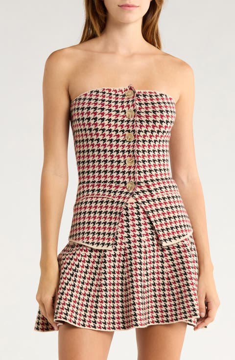 Hannah Strapless Houndstooth Top