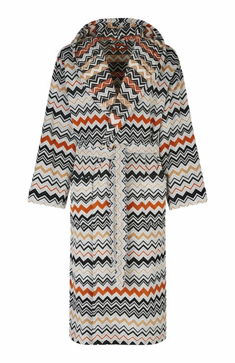 Bernard Bathrobe In Cotton Terry With Zigzag Pattern