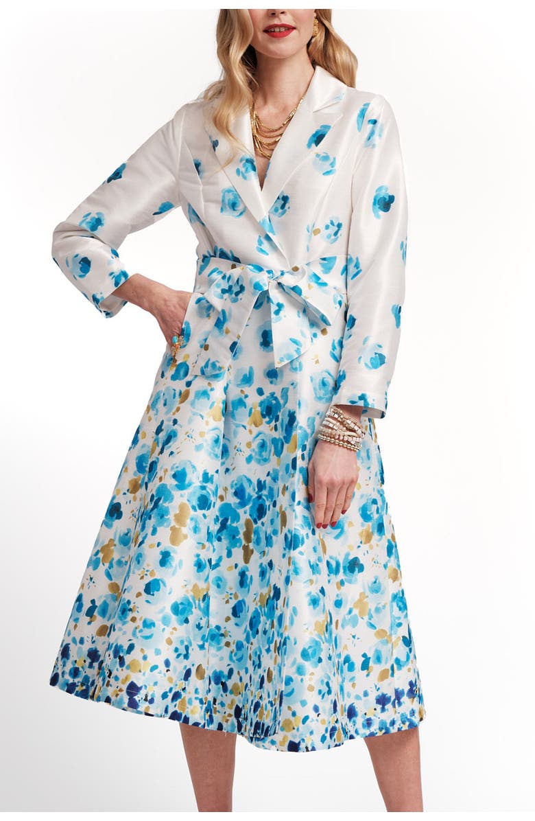 Frances Valentine Lucille Wrap Dress Pocket Full of Posies, Main, color, Oyster/Blue