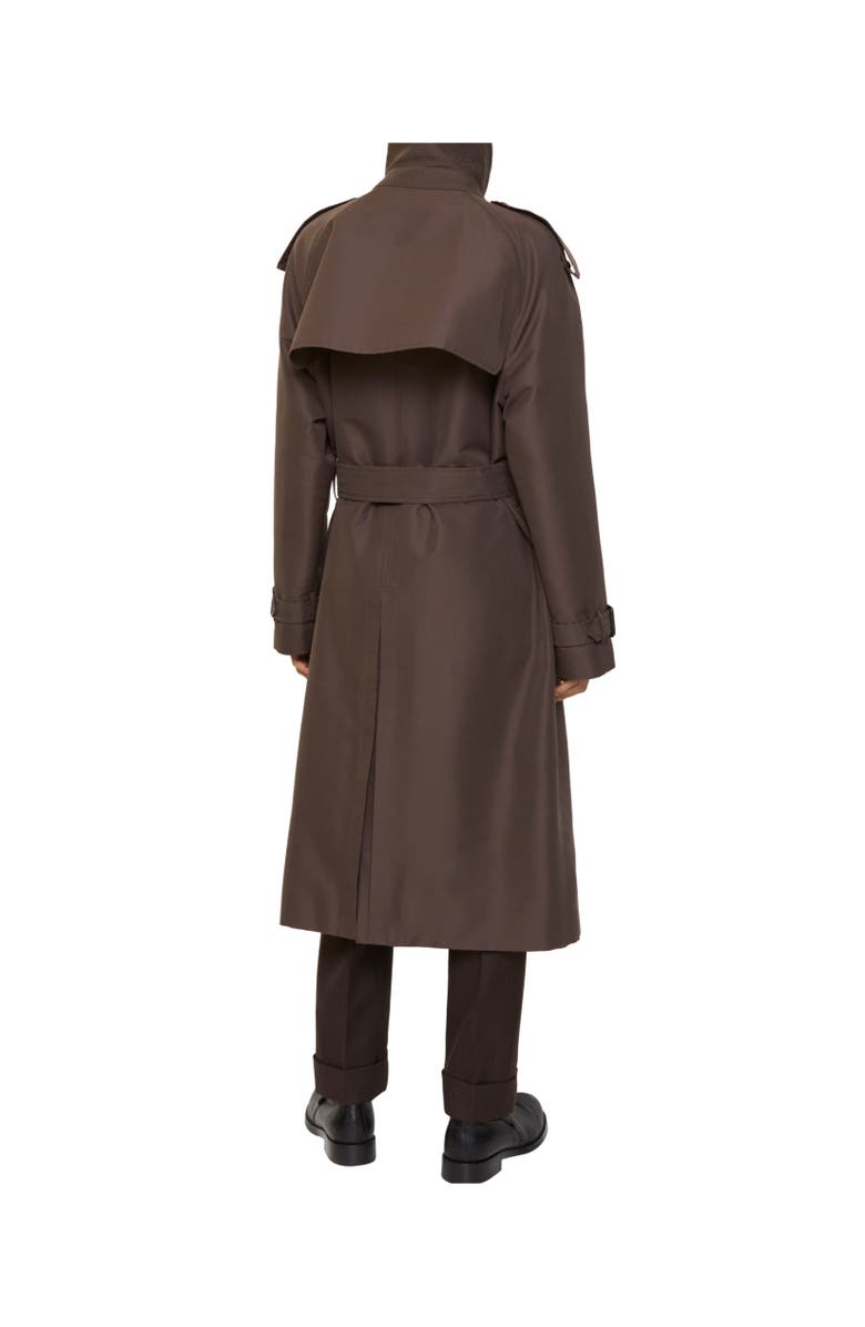 Burberry Long Check Collar Silk Cotton Trench Coat, Alternate, color, Shade Brown