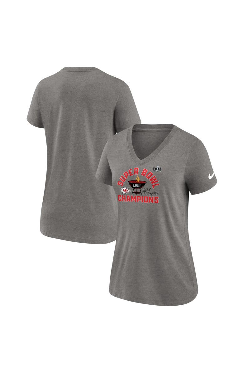Nike Women's Nike  Heather Gray Kansas City Chiefs Super Bowl LVIII Champions Local Tri-Blend V-Neck T-Shirt, Main, color, 