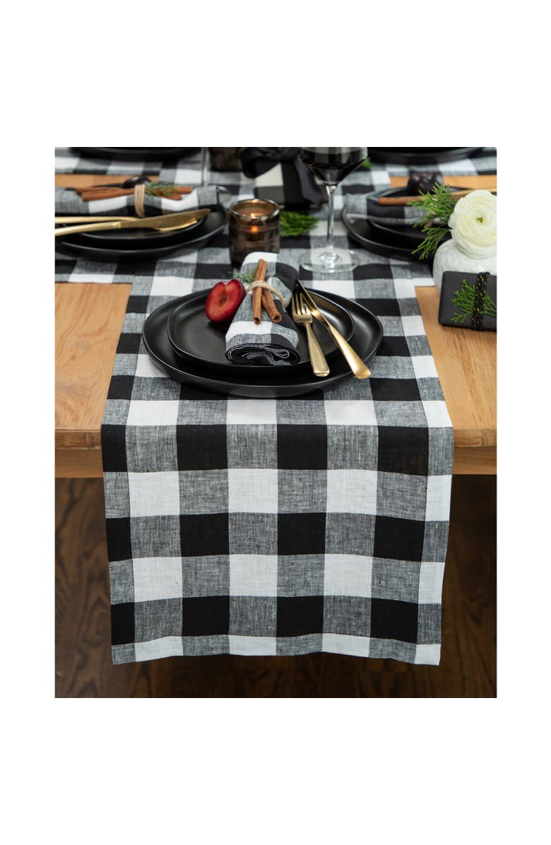 Solino Home Linen Table Runner for Dining Table, Holiday and Everyday Table Decor - Buffalo Check, Alternate, color, Black And White