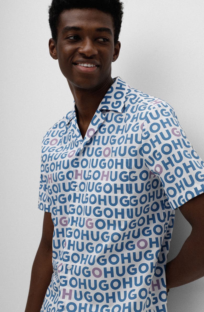 BOSS Ellino Short Sleeve Linen Button-Up Camp Shirt, Alternate, color,