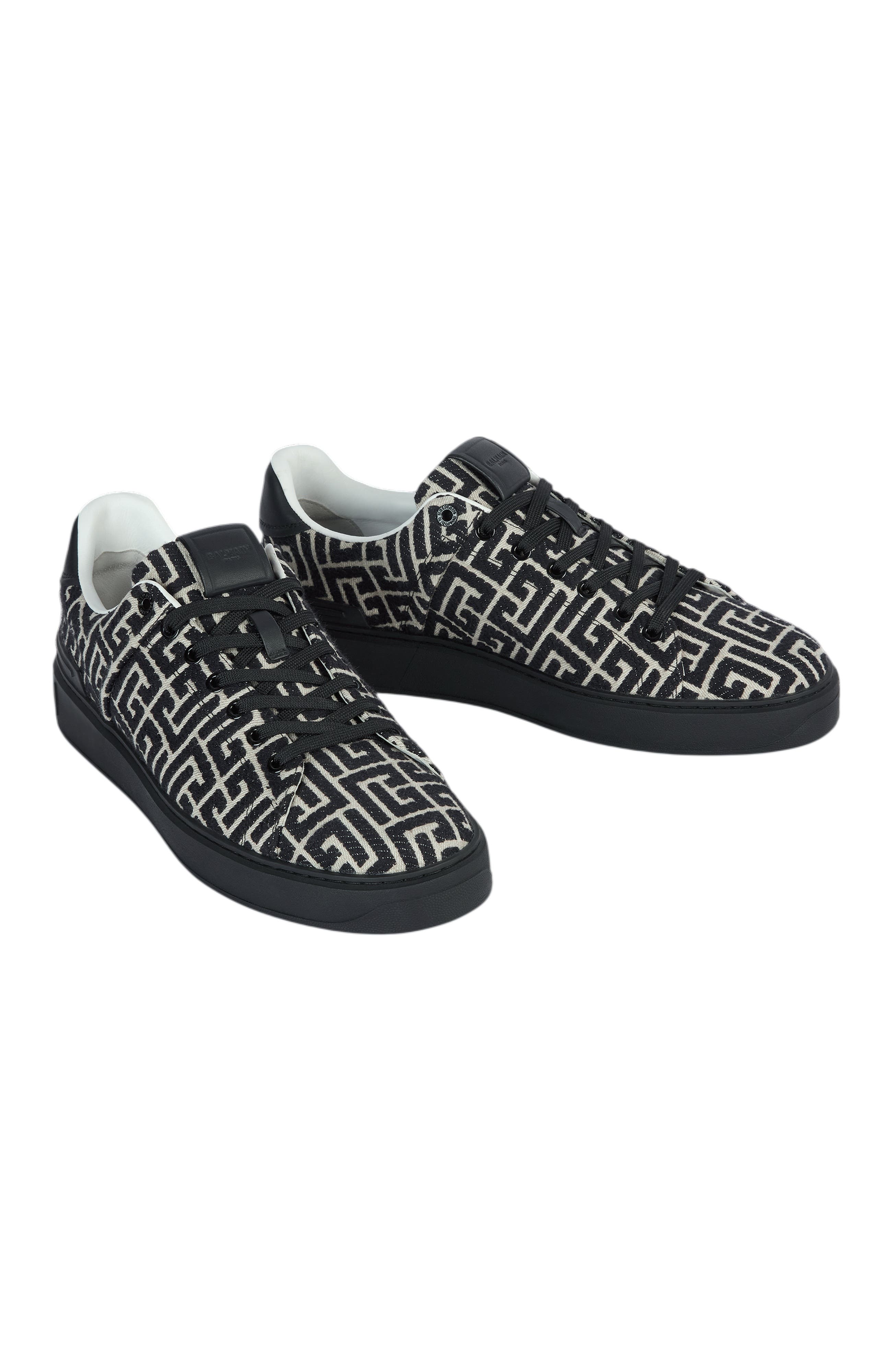 B-Court trainers in leather and Monogram jacquard, Alternate, color, black