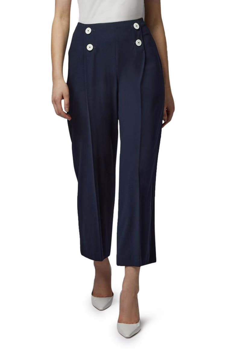 Parker Button Detail Crop Straight Leg Trousers, Main, color, MIDNIGHT
