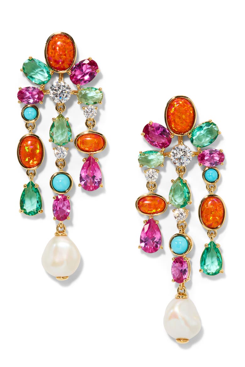 Frieda Cubic Zirconia & Freshwater Pearl Chandelier Earrings, Main, color, GOLD