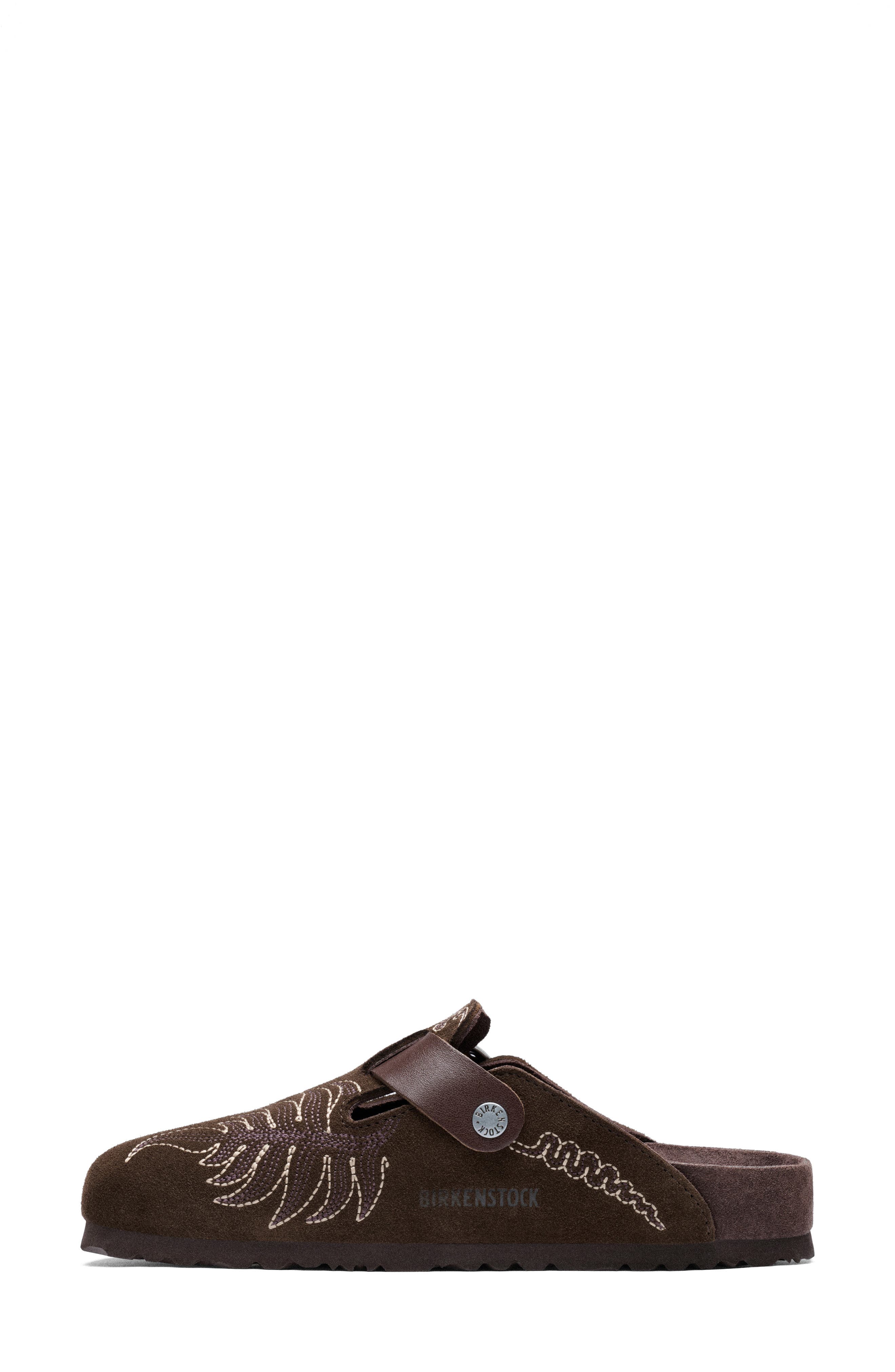 x Birkenstock Boston Embroidered Mule, Alternate, color, M1512 DARK BROWN