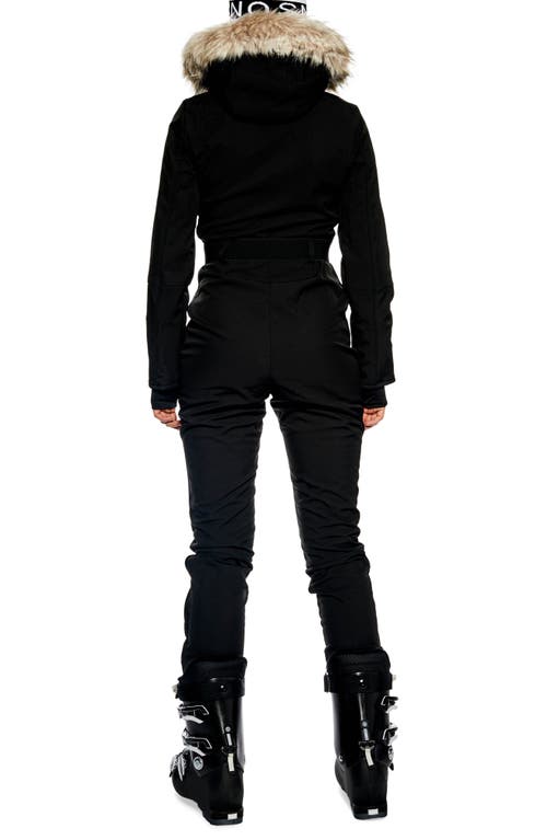 Topshop Faux Fur Trim Snowsuit In Black