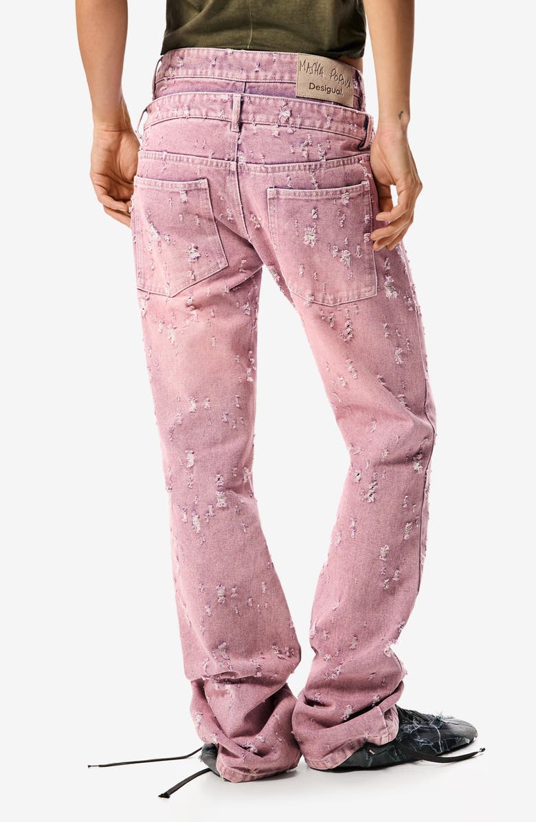 Desigual Double Waist Distress Straight Leg Jeans, Alternate, color, Pink