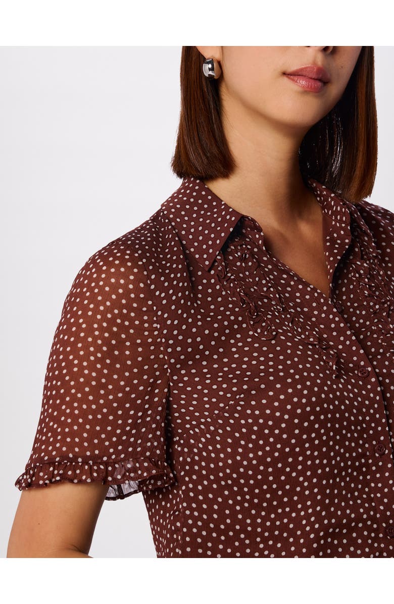 Whistles Polka Dot Sheer Sleeve Shirt, Alternate, color, Brwn/Multi
