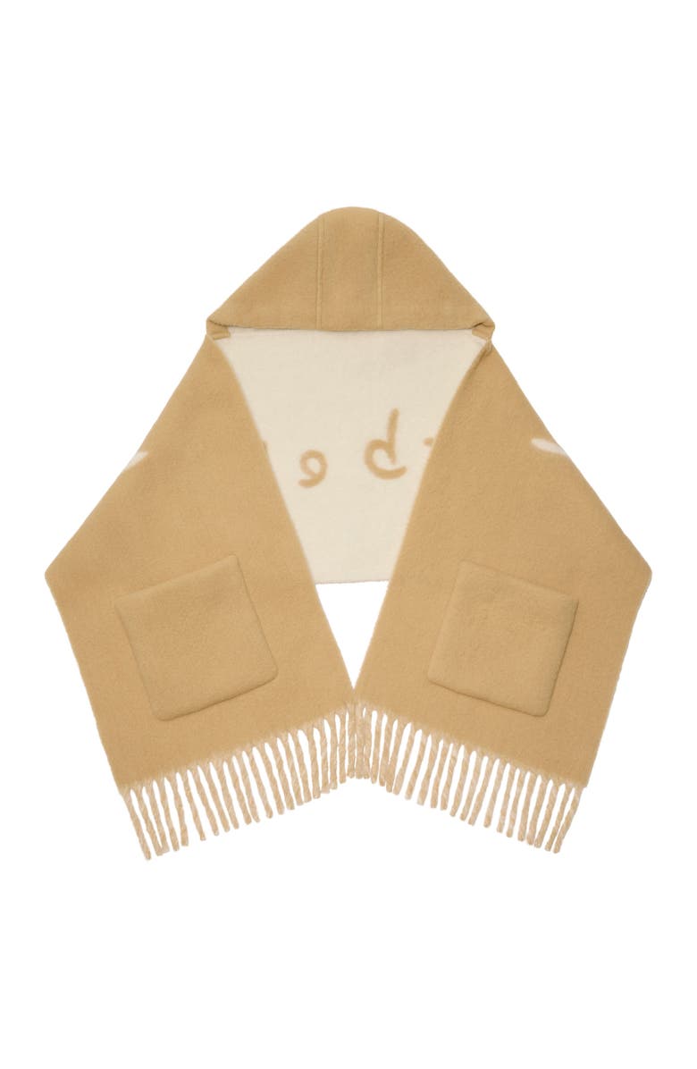 Burberry Logo Alpaca Wool Blend Hooded Scarf, Main, color, Sand Beige