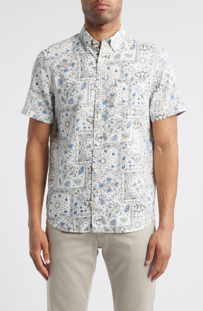 Johnston & Murphy Bandana Print Short Sleeve Button Down Shirt, Main, color, White Multi