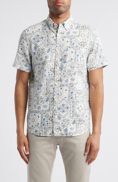 Bandana Print Short Sleeve Button Down Shirt