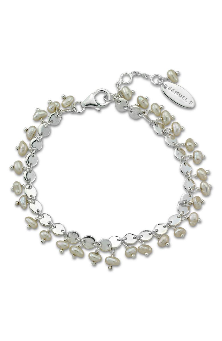 SAMUEL B. Sterling Silver Imitation Pearl Charm Bracelet, Main, color, White